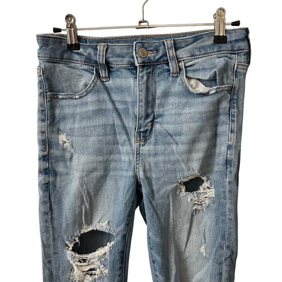 American Eagle 4 Regular HiRise Jegging Distressed Light Blue Stretch - Picture 4 of 7